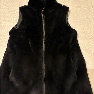 St. John Black Reversible Faux Fur/Nylon Vest
